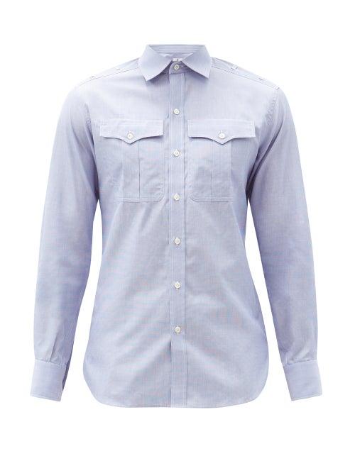 Matchesfashion.com Sbline - Safari Flap-pocket Cotton-poplin Shirt - Mens - Indigo