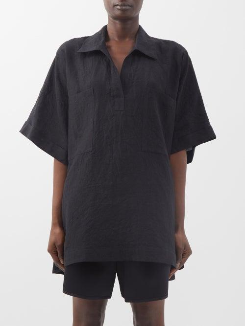 Raey - Patch-pocket Linen Smock Top - Womens - Black