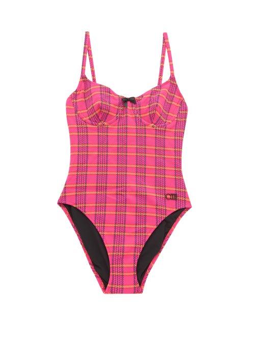 Matchesfashion.com Solid & Striped - The Taylor Underwired Madras-knitted Swimsuit - Womens - Pink Print