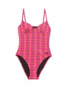 Matchesfashion.com Solid & Striped - The Taylor Underwired Madras-knitted Swimsuit - Womens - Pink Print