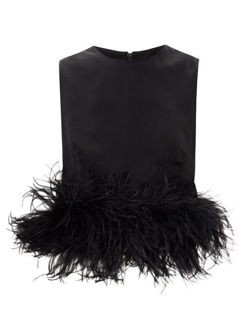 Ladies Rtw 16arlington - Dickinson Feather-trimmed Crepe Top - Womens - Black