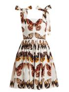 Matchesfashion.com Dolce & Gabbana - Butterfly Print Cotton Poplin Mini Dress - Womens - Brown White