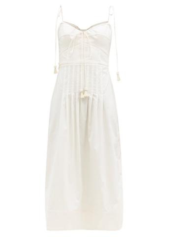 Matchesfashion.com Johanna Ortiz - Aromatic Essence Tie-strap Cotton-blend Midi Dress - Womens - White