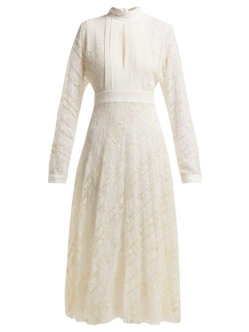 Matchesfashion.com Giambattista Valli - Crepe And Floral Lace Midi Dress - Womens - White