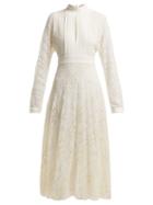 Matchesfashion.com Giambattista Valli - Crepe And Floral Lace Midi Dress - Womens - White