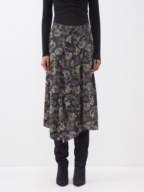 Isabel Marant - Cacia Silk-print Asymmetric Skirt - Womens - Black Multi