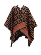 Matchesfashion.com Fendi - Ff-logo Wool-blend Twill Poncho - Womens - Brown Multi