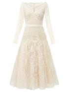 Matchesfashion.com Alexander Mcqueen - V-neck Sarabande-lace Midi Dress - Womens - Ivory