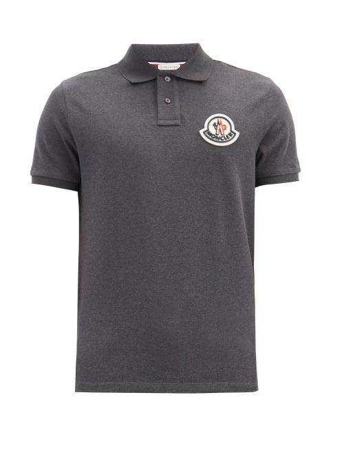 Matchesfashion.com Moncler - Logo-patch Cotton-piqu Polo Shirt - Mens - Dark Grey