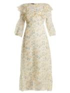Matchesfashion.com Rochas - Round Neck Dragonfly Print Silk Dress - Womens - White Print