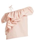 Matchesfashion.com Marques'almeida - One Shoulder Ruffled Cotton Blend Top - Womens - Light Pink