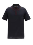 Matchesfashion.com Dunhill - Zip-collar Cotton-jersey Polo Shirt - Mens - Navy