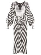 Matchesfashion.com Lee Mathews - Nicolas Striped Silk Dress - Womens - Black White