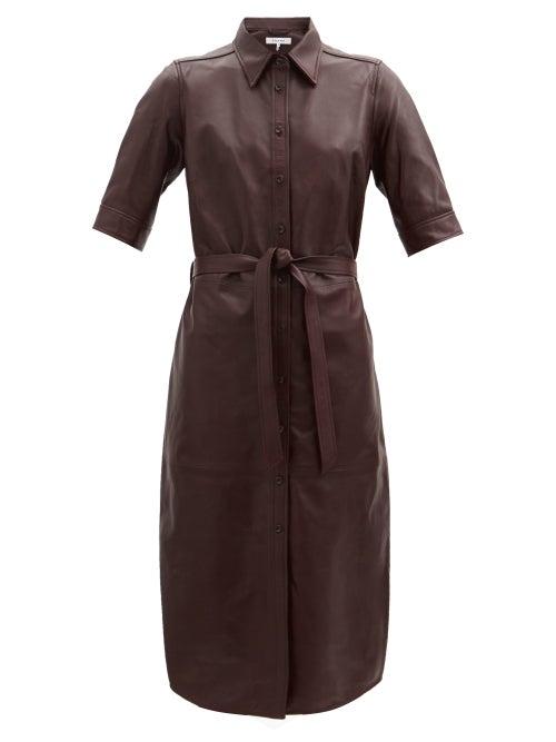 Matchesfashion.com Frame - 70s Leather Short-sleeved Shirt Dress - Womens - Burgundy