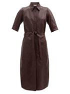 Matchesfashion.com Frame - 70s Leather Short-sleeved Shirt Dress - Womens - Burgundy