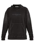 Matchesfashion.com Givenchy - Distressed Logo Print Cotton Hooded Sweatshirt - Mens - Black