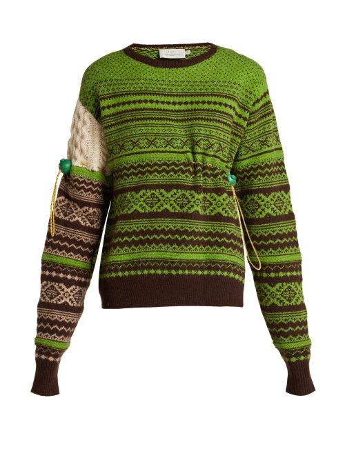 Matchesfashion.com Preen By Thornton Bregazzi - Moira Fair Isle Knit Wool Blend Sweater - Womens - Green Multi
