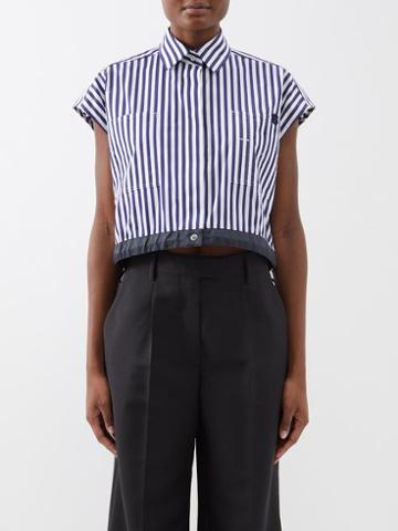 Sacai - Striped Cotton-poplin Cropped Shirt - Womens - Blue Stripe