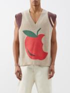 Jw Anderson - Apple-print Ribbed Wool Sweater Vest - Mens - Beige Multi