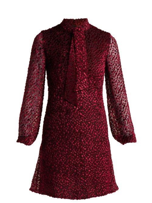 Matchesfashion.com Saint Laurent - Pussy Bow Velvet Devor Mini Dress - Womens - Burgundy