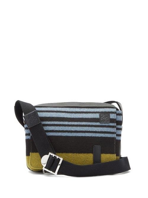 Matchesfashion.com Loewe - Striped Leather-trimmed Messenger Bag - Mens - Black Blue