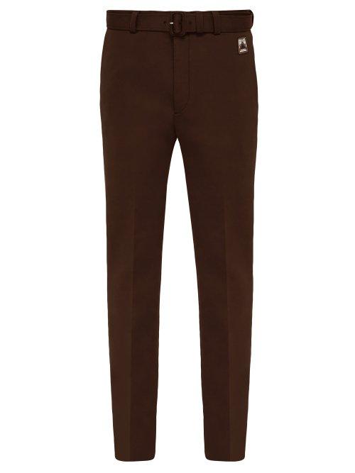 Matchesfashion.com Prada - Belted Straight Leg Technical Jersey Trousers - Mens - Dark Brown