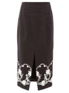 Matchesfashion.com Brock Collection - Floral-embroidered Twill Midi Skirt - Womens - Black