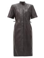 Matchesfashion.com Vetements - Exaggerated-shoulder Leather Shirt Dress - Womens - Black