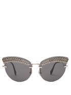 Miu Miu Round Cat-eye Embellished Sunglasses