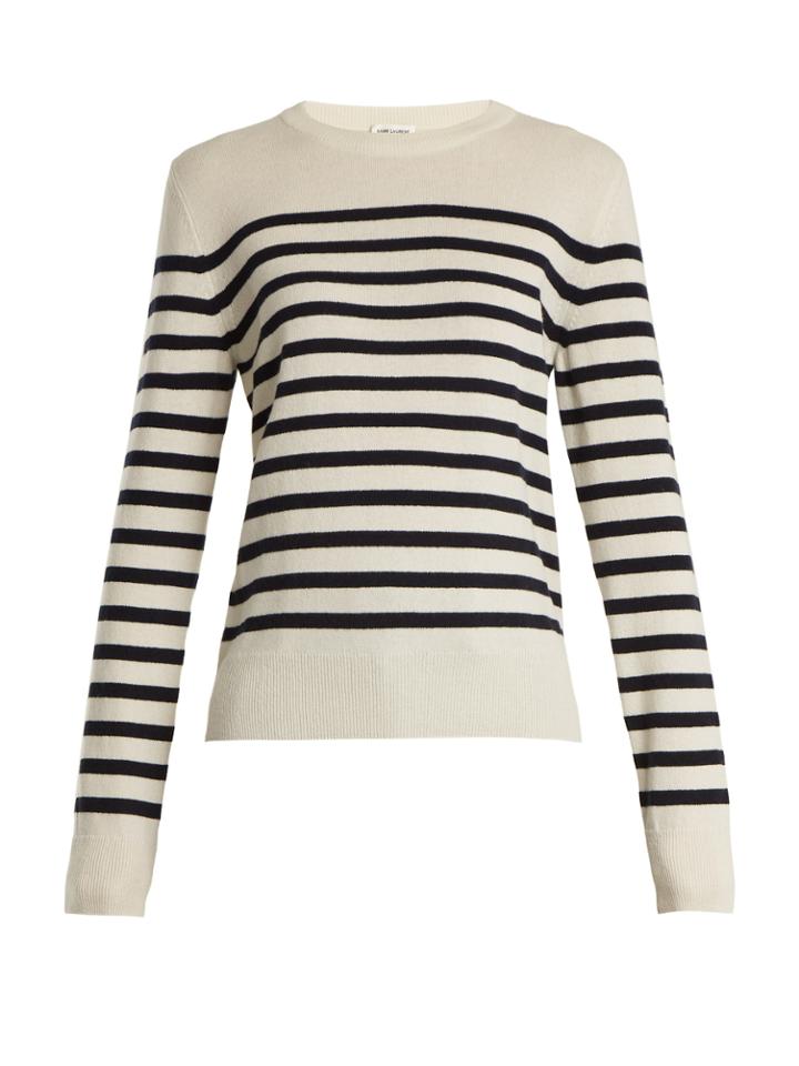 Saint Laurent Striped Long-sleeved Cashmere-knit Sweater