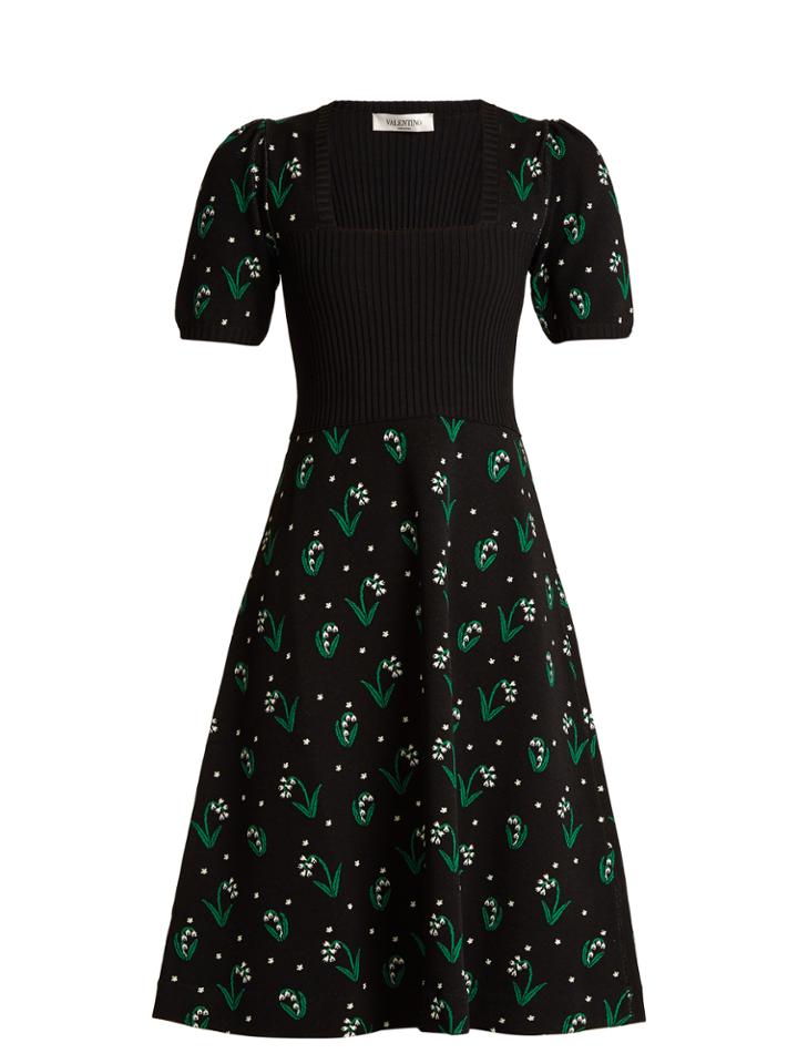 Valentino Square-neck Snowdrop-jacquard Dress