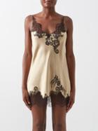 Carine Gilson - Lace-trimmed Silk-satin Slip Dress - Womens - Gold Black