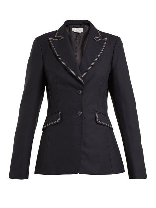 Matchesfashion.com Gabriela Hearst - Serge Contrast Stitch Single Breasted Wool Blazer - Womens - Navy