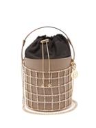Rosantica - Desire Crystal, Leather And Satin Bucket Bag - Womens - Brown Multi