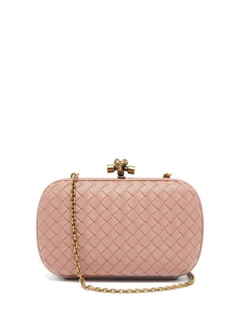 Matchesfashion.com Bottega Veneta - Knot Intrecciato Leather Clutch - Womens - Dark Pink