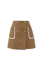 Matchesfashion.com Fendi - Buttoned Wool Blend Skirt - Womens - Brown Multi