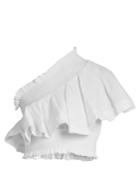 Cecilie Copenhagen One-shoulder Ruffled Cropped Cotton Top