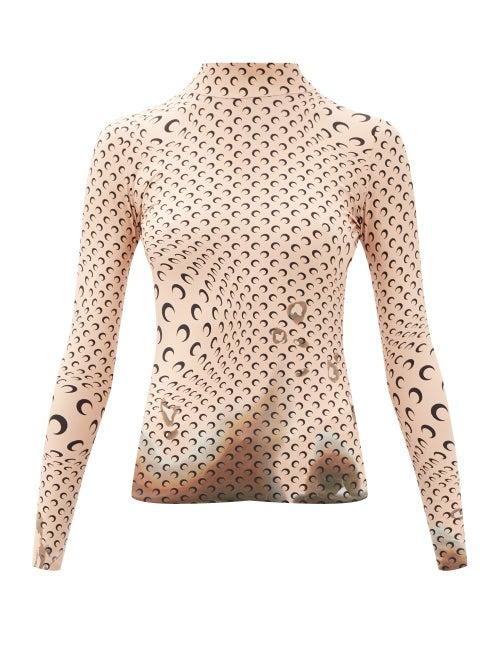 Matchesfashion.com Marine Serre - Crescent Moon-print Stretch-jersey Top - Womens - Beige
