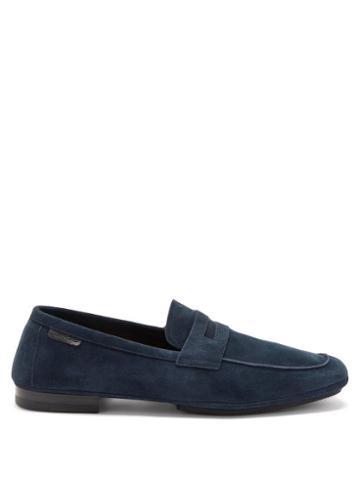 Mens Shoes Tom Ford - Berwick Suede Penny Loafers - Mens - Navy