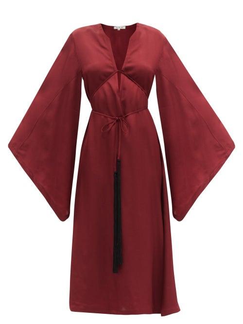 Matchesfashion.com Fil De Vie - Penelope Kimono-sleeve Bamboo-twill Dress - Womens - Burgundy