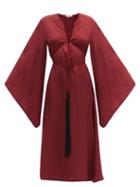 Matchesfashion.com Fil De Vie - Penelope Kimono-sleeve Bamboo-twill Dress - Womens - Burgundy