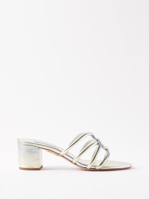 Aquazzura - Moon 50 Caged Leather Sandals - Womens - Silver