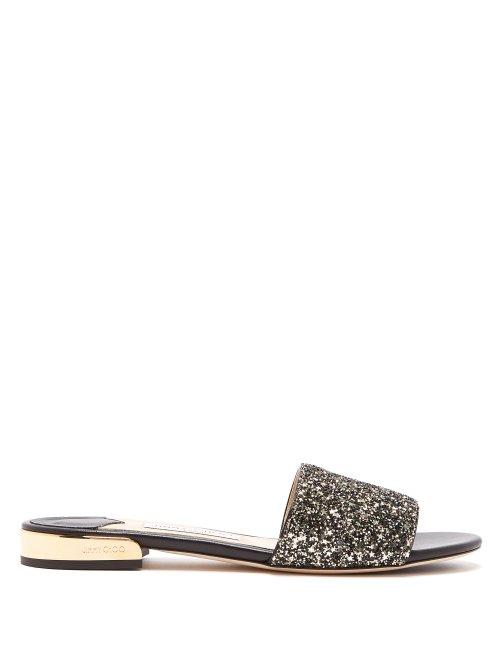 Matchesfashion.com Jimmy Choo - Joni Glitter Leather Slides - Womens - Gold