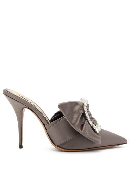 Matchesfashion.com Alexandre Vauthier - Lola Crystal Embellished Buckle Satin Mules - Womens - Grey