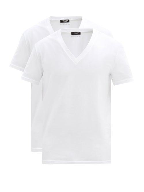 Matchesfashion.com Dsquared2 - Pack Of Two V-neck Cotton-blend T-shirts - Mens - White