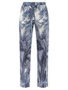 Matchesfashion.com F.r.s - For Restless Sleepers - Etere Vii Jungle-print Diamond-jacquard Trousers - Womens - Blue Print