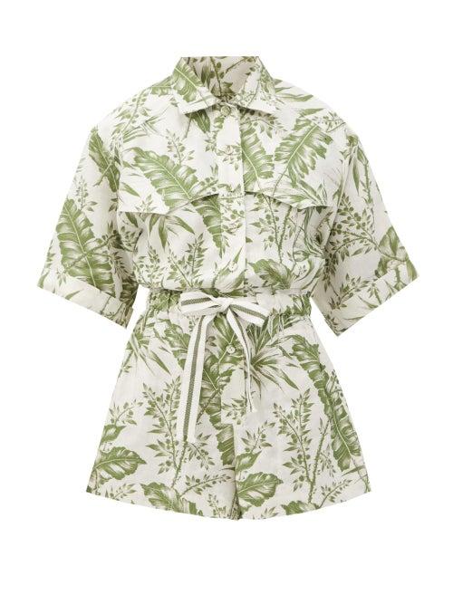 Matchesfashion.com Zimmermann - Empire Palm-print Linen Playsuit - Womens - Green Print