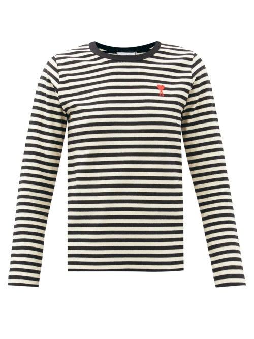 Matchesfashion.com Ami - Ami De Coeur-embroidered Cotton T-shirt - Womens - White Black