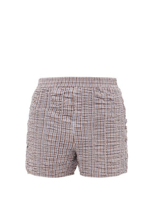 Matchesfashion.com Bianca Saunders - Ruched Checked Cotton Shorts - Mens - Light Brown