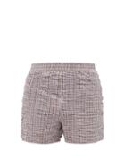 Matchesfashion.com Bianca Saunders - Ruched Checked Cotton Shorts - Mens - Light Brown